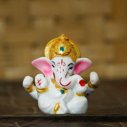 eCraftIndia White Lord Ganesha Idol with Golden Mukut