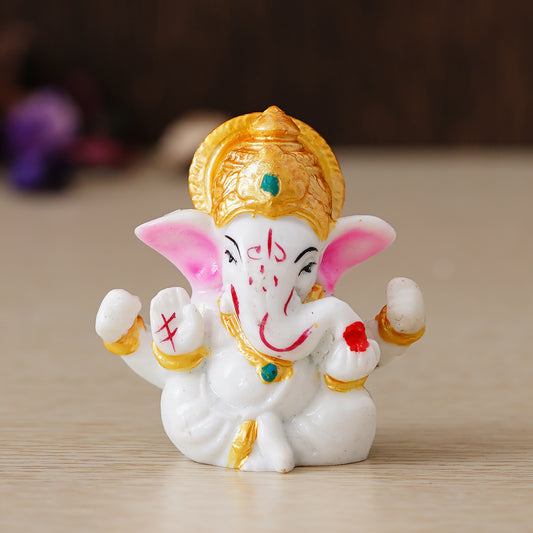 eCraftIndia White Lord Ganesha Idol with Golden Mukut